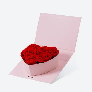 F1 Deep Single Heart Pink Flower Packaging Gift Box with Ribbon