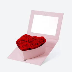 F1 Deep Single Heart Pink Flower Packaging Gift Box with Ribbon and Clear Window